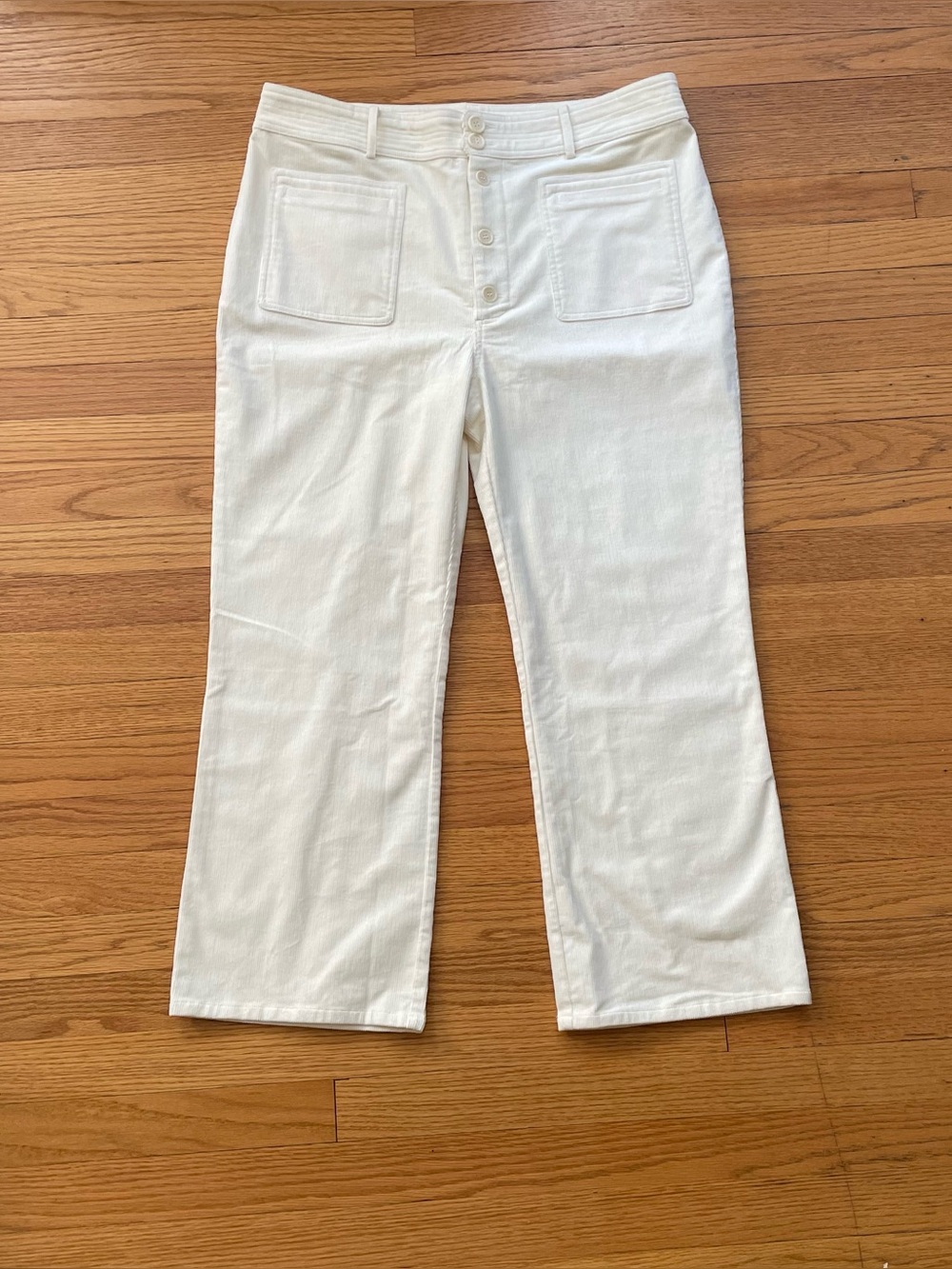 Apiece Apart Slim Marston Corduroy Pants in Ivory Button Fly Crop Flare Size 16